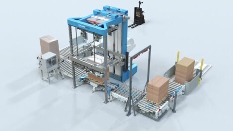 The new BEUMER stretch hood offers advantages of ground-level and ergonomically designed operating and maintenance access points.